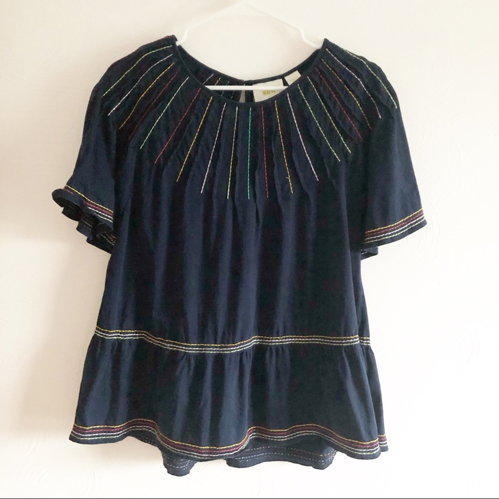 Maeve navy blue short sleeve peplum shirt size med